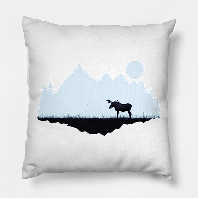 Moose eating grass by sunrise in the forest Pillow by cesartorresart