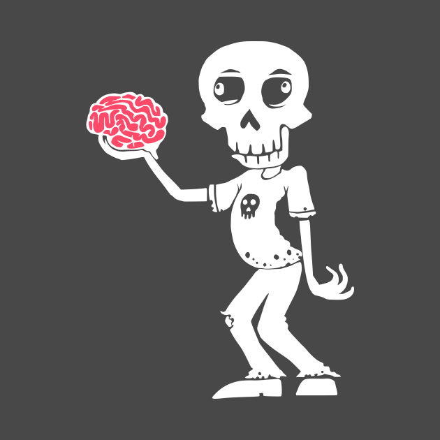 Cartoon Zombie with Brain - White by jitterteez
