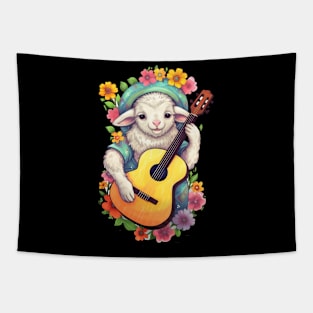 Sheep Playing Guitar Flower Tapestry