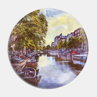 Amsterdam canal boats watercolor art painting Pin