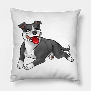 Dog - Staffordshire Bull Terrier - Blue and White Pillow