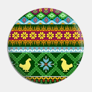 Cross Stitch, Ethnic Pattern, Pixel Seamless, Hen Pattern Pin