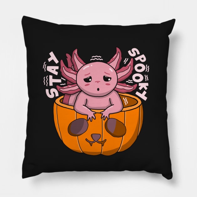 Stay Spooky Axolotl Pillow by Luna Illustration