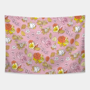 Vintage Botanical Pattern in Pink Tapestry