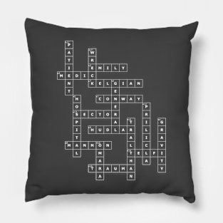 (1962HS-D) Crossword pattern with words from a famous 1962 science fiction book. [Dark Background] Pillow