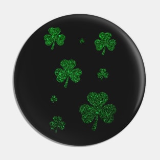 St Patricks Day, Deep Green 3 Leaf Faux Glitter Clovers Pin