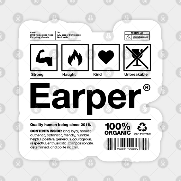 Earper Shipping Label - Wynonna Earp - Black Font Magnet by VikingElf