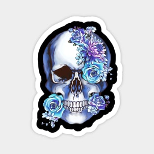 Skull blue flowers Magnet