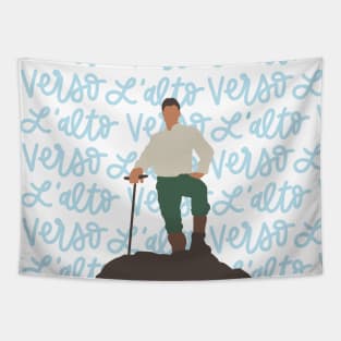 Pier Giorgio Frassati with Verso L&#39;Alto background Tapestry