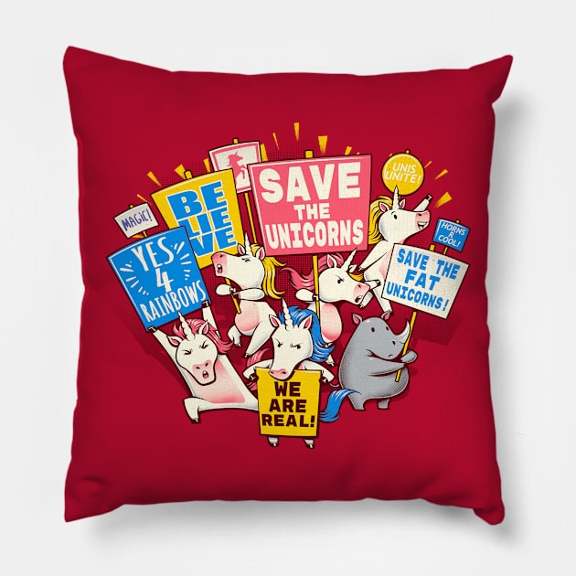 Save the Unicorns! Save the fat unicorns! Pillow by Tobe_Fonseca