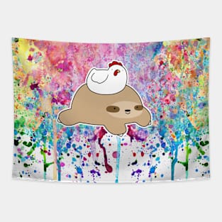 Sloth and Chicken Rainbow Paint Tapestry