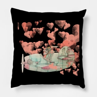 The old airplane pilot in the sky with heart clouds Pillow