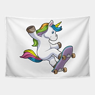 Unicorn as Skater with Skateboard Tapestry