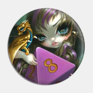 20 Sided Die Gamer Girl Fairy Dragon Pin