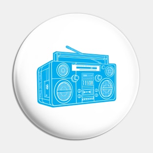 Boombox (White Lines + Cyan Drop Shadow) Analog / Music Pin