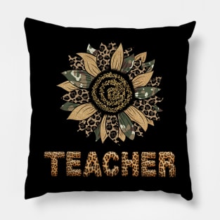 Cute Sunflower Leopard Teacher Tee Back To School Pillow