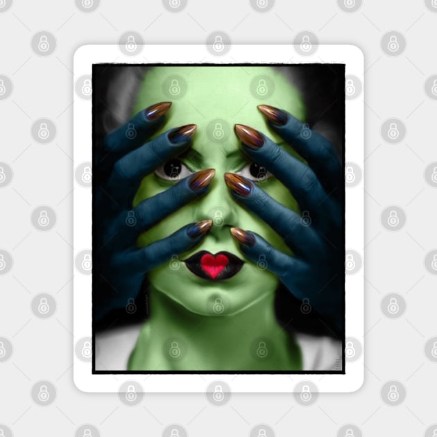 Peek a Boo Who Bride of Frankenstein Blue Claws Magnet by OrionLodubyal