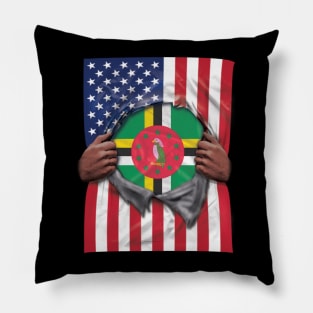 Dominica Flag American Flag Ripped - Gift for Dominican From Dominica Pillow