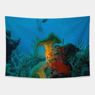 Coral Reef and Scuba Diver Tapestry