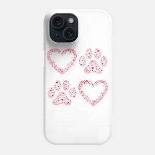 Red Animal Paw and Heart Phone Case