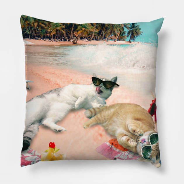 Funny Cat Beach Pillow by Random Galaxy