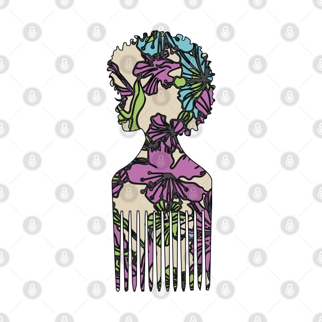 Floral Afro Pick by blackartmattersshop