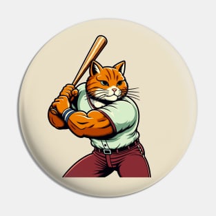 Vintage cat batsman - Retro 1990s Cartoon Style Baseball cat Pin