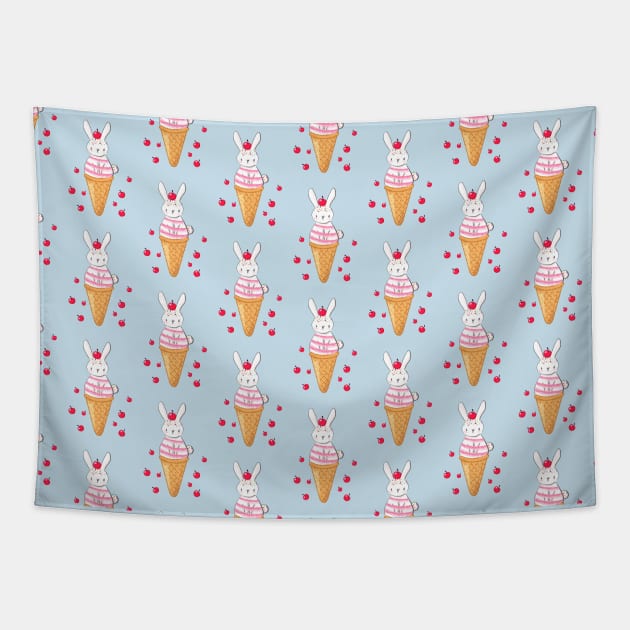 Bunny Ice Cream Pattern Tapestry by ilustraLiza