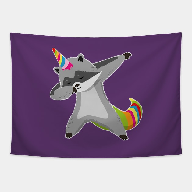 Raccoonicorn Unicorn Raccoon Dabbing Tapestry by propellerhead