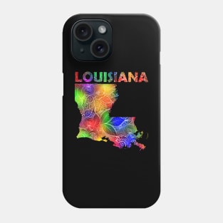 Colorful mandala art map of Louisiana with text in multicolor pattern Phone Case