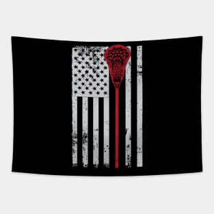 Lacrosse American Flag Patriotic Athletic Sport Tee Tapestry