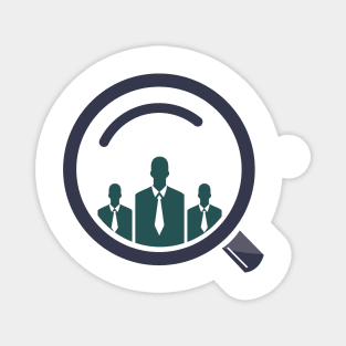 Businessman and Search Sticker logo template. Man and Magnifier vector sticker design. Magnet