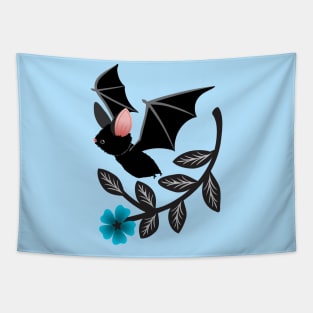 Cute bat with a blue flower Tapestry