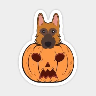 Halloween Cute German Shepherds stuck in a pumpkin head. Magnet