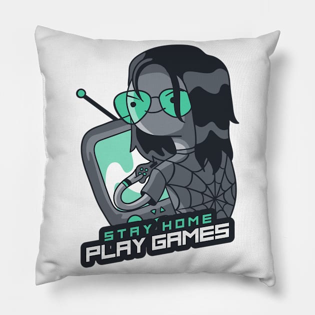 Stay home play games Pillow by zvdesigns