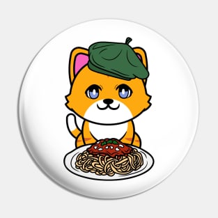 Cute orange cat eating spaghetti Pin