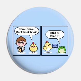 "A chicken walked into a library" joke Pin