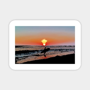 Silhouette of Surfer on Beach Magnet