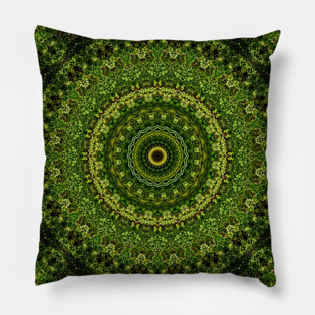 Mandala Kaleidoscope in Shades of Green and Brown Pillow by Crystal Butterfly Creations