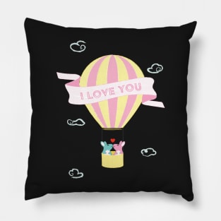 Lovely Bunnies Ride Air balloon Pillow