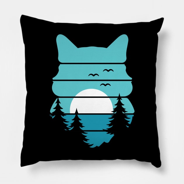 Forest Cat Moonlight Pillow by VecTikSam