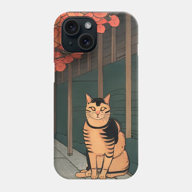 Japanese Cat at a traditional wood house Phone Case by Ravenglow