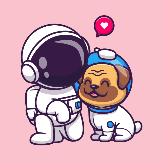 Cute Astronaut With Pug Dog Cartoon by Catalyst Labs