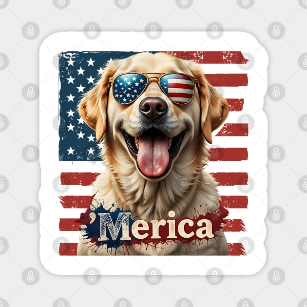 American Flag Golden Retriever USA Retro 4th Of July Magnet by JessArty