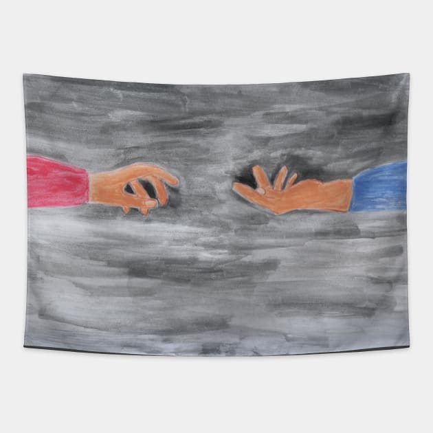 Hands outstretched to each other. Attraction, magnetism. Tenderness, love, relationships. Tapestry by grafinya