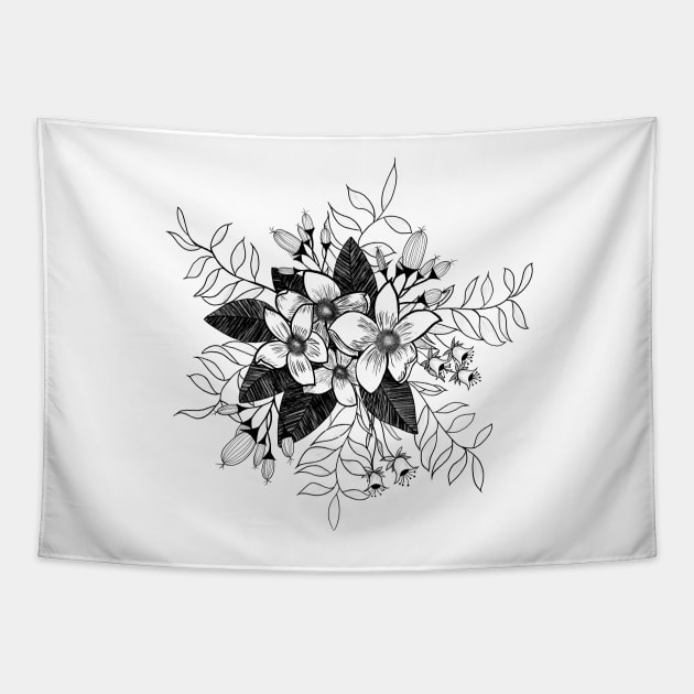 Floral lineart Bouquet Tapestry by CandiOldfield