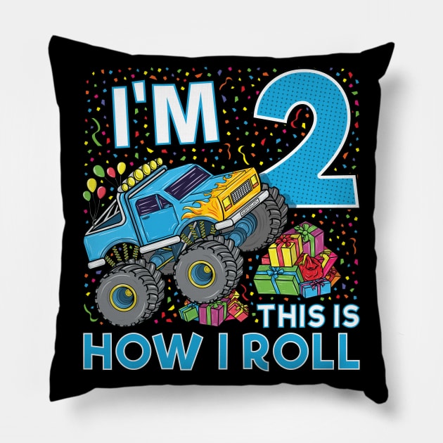 2nd Birthday Monster Truck Party Gift 2 Year Old Boy Pillow by silentsoularts