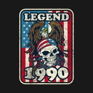 Birthday Legend 1990 Bald Eagle Skull American T-Shirt