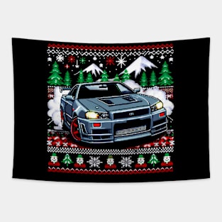 Ugly Christmas Sweater Nissan Skyline R34 GTR Tapestry