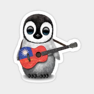 Baby Penguin Playing Taiwanese Flag Guitar Magnet